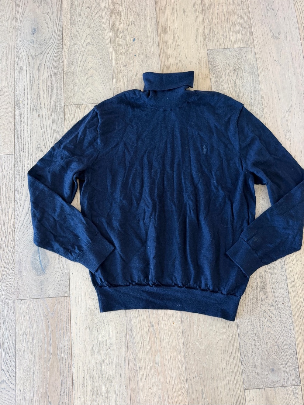 Men's Polo Ralph Lauren Navy Blue 100% Merino Wool Turtleneck Sweater Size XL
